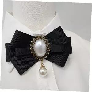여성 리본 진주 장식 브로치 셔츠 옷핀 액세서리 정장 코사지
