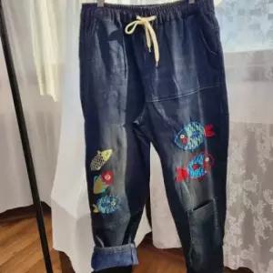 고품질 루즈핏 바지 배기바지 데님 기모바지 데님밴딩바 밴딩바지 (WFK9YDH)