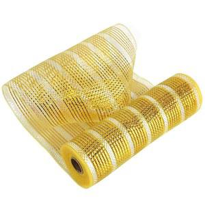 MEEDEE 골드 데코 메시 25.4cm(10인치) 디럭스 와이드 호일 및 무지갯빛 메탈릭 스트라이프 리본, 화환, 크리스마스 트리, 가랜드, 선물 포장, 리본 만들기용 (9.1m(30피트))