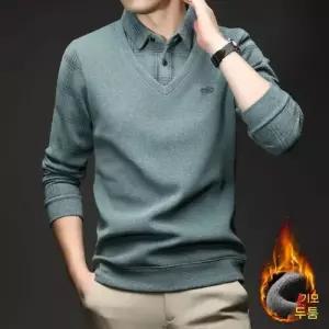 울 겨울 페이크 기모 가디건 터틀넥 스웨터 스트라이프 칼라넥 남자니트 도톰 원템4