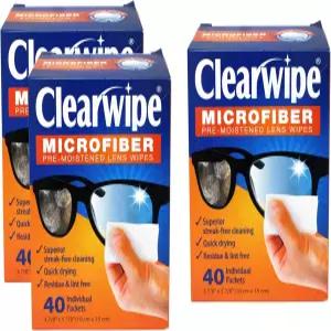 클리어와이프 마이크로파이버 프리 보습 렌즈 물티슈 40 CT 줄무늬 없음 빠른 건조 3.78 x 5.13인치(3팩)