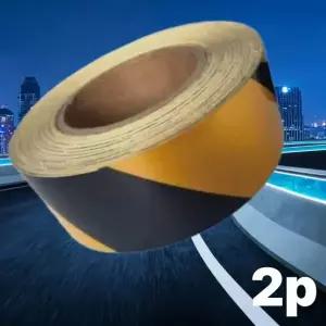 황색 반사 테이프 일반 황검정 안전용 반사 사선 테이프 경계 야외 도로 자전거 차량 2롤