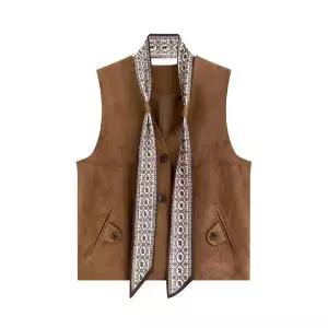 볼사스 여성 조끼 캐주얼 스웨이드 가을 겨울 프렌치 스카프 브이넥 상의 덧장 민소매 나시 코트 ADOR4