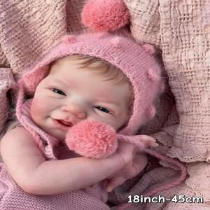몽테조이 포근한 실리콘 리본 베이비 걸 18인치 눈을 뜬 신생아 인형 손으로 심은 머리카락 장난감 선물 및