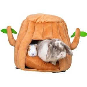 Hopp'd 기니피그 아지트 & 침대 u2013 2-in-1 세탁 가능한 나무 그루터기 집 | 쥐, 페럿, 햄스터, 토끼 방수, 미끄럼 방지, 씹기 방지 무료 베개 작은 동물 액세서리 (소형)