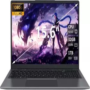 32GB RAM 노트북 컴퓨터 1TB NVMe SSD 인텔 N150 쿼드코어 프로세서(최대 3.6GHz) 15.6인치 FHD IPS