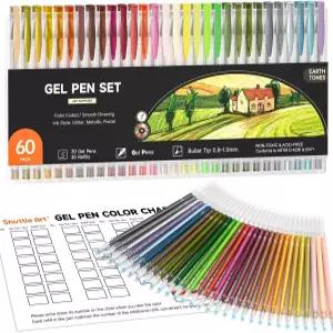 셔틀 아트 60팩 어스 톤 젤 펜 30개의 브라운 리필이 포함된 컬러링 북 드로잉 자연 풍경 동물 장면을 담은