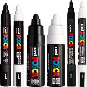 POSCA 블랙 앤 화이트 불릿 팁 - 펜 6개 세트(PC-5M PC-700M PC-3M)