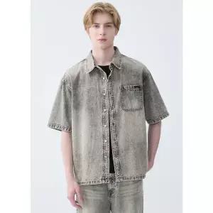 매장정품 게스 GUESS 남녀공용 그레이 블리치드 반팔 셔츠 [MP6D5253] 842209