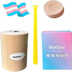 유두 커버가 있는 초광범위 가슴 바인딩 테이프 라텍스 프리 FTM 바인더용 MakEast 트랜스