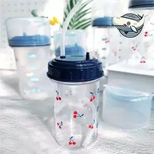 [골드스마일]아이들 전용 실리콘 빨대컵 안전 물병 유치원 빨대물통 체리물통