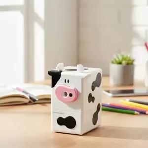 젖소 캐릭터 사각형 초등학생 어린이 수동 연필깎이