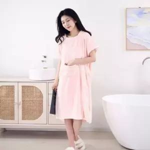 [콩심팥심]핑크 수면 가운 가정용 부드러운 원피스 샤워 커플 목