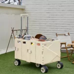 헬로우캠핑 캠핑 웨건 카트 접이식 우드상판 아이보리 BNS