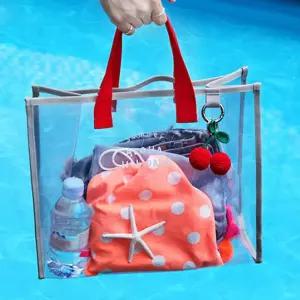 투명 해변 비치백 (그레이 레드) JT67 해변백 워터파크가방 수영용품 수영복 물놀이백 해수욕장백 바캉스