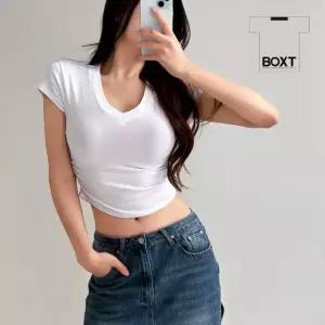 옆셔링 포인트 모달 크롭탑 브이넥 티셔츠 요가복 kd4