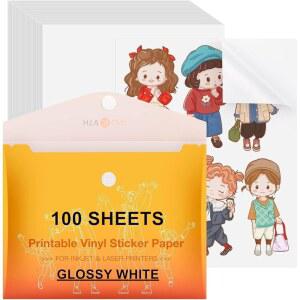 HTVRONT 인쇄 가능 비닐 스티커 용지, 잉크젯 프린터 및 프린터용 100매 광택 방수 표준 글자 크기 8.5