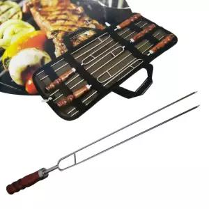 원목손잡이 쌍열꼬챙이 스테인레스 바베큐 BBQ 원목 가방 스텐레스 5P