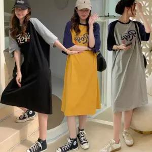 여자 나그랑 원피스 배색 캐주얼 여름원피스 면원피스 데일리룩 루즈핏 롱