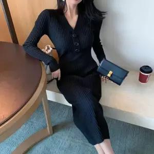 날씬해보이는 가을원피스 V넥 슬림 골지 롱원피스 니트원피스 여신