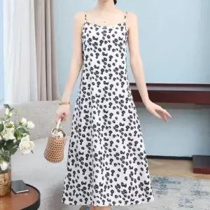 바캉스룩 원피스 여름 브이넥 홈 나들이룩 A라인 플라워패턴 끈나시 반팔
