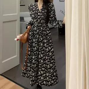 원피스 패턴 플라워 페미닌 롱 긴팔 여리 데이트룩 랩 브이넥 러블리