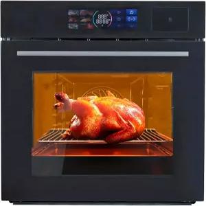 GAOMON 24인치 빌트인 전기 벽 오븐 2.5Cu.ft 3000W 단일 대형 뷰 윈도우 이중 레이어 유리 도어 스팀 그릴