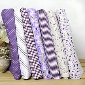 7Pcs 25x25cm 프린트 면직물 사각형, 꽃 줄무늬 폴카 도트 프리컷 퀼팅 번들, DIY 퀼트 천, 공예 및 취미용 원단 보라색
