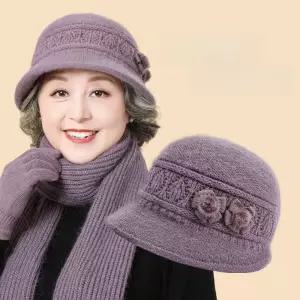 할머니 겨울 모자 목도리 세트 중년 벙거지 여성 기모 니트모자 머플러 털모자