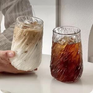 400ML 커피 머그잔 유리 제품 스트라이프 컵 아이스 투명 티 Drinkware 주스 우유 모카 주방 용품