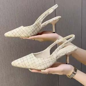 [하프클럽/]여성 플랫 슈즈 체크 슬링백 포인트 여자 플랫 펌프스