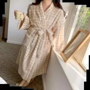 커플로브 남녀 하운드체크 패턴 극세사 로브 수면가운