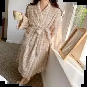 극세사수면가운 남녀 커플로브 하운드체크 패턴 극세사 로브 수면가운