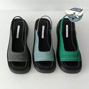 [하프클럽/]편안한 캔버스 슬링백 샌들 소프트컬러 플랫