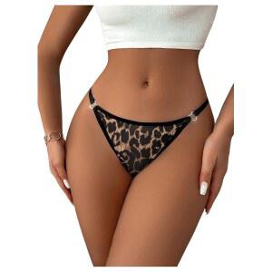 SOLY HUX 여성용 레오파드 프린트 속옷 라인스톤 컷아웃 로우 라이즈 팬티