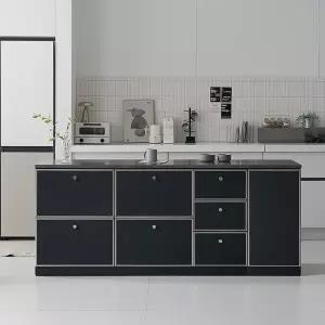 나무뜰 루넬 미드센츄리 E0 폭깊은 광파오븐 서랍 수납 아일랜드 홈바 식탁 2000X600 MWF401C