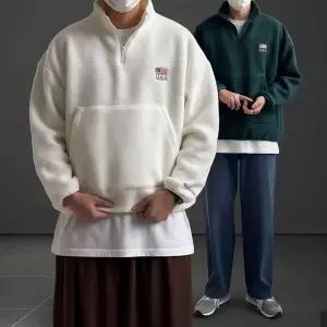 [하프클럽/]비비오 히터 USA 성조기 양털 반집업 맨투맨 (4color) 커플 오버핏