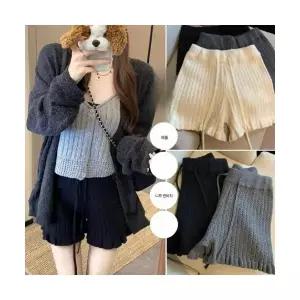 M2 여성 숏팬츠 임부 반바지 프렌치 꽈배기 니트 캐주얼 바지 가을 겨울 슬림핏 하이웨이스트 스트링 JEN4