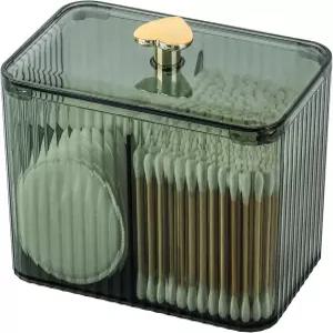 티베스트맥스 큐팁 홀더 디스펜서 3구 투명 면봉/패드/볼 용기 3그리드 욕실 정리함 화장품 보관함(그린)