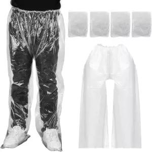 리퀘이 4 PCS 일회용 레인 팬츠 신발 커버가 있는 남녀 공용 방수 롱 튜브 두꺼운 플라스틱 풋 랩드 야외