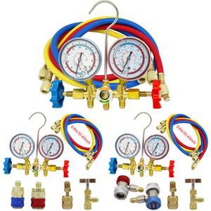 R12/R22/R404A/R134a용 호스가 포함된 3방향 AC 매니폴드 게이지 세트 자동차 HVAC 냉매 진단 도구