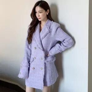 솔저스여성 추동 양복 칼라 더블 하프 슬림핏 트위드 코트 OPH4