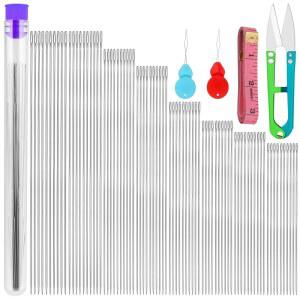 UOOU 85개 비딩 바늘 세트, 8가지 크기의 긴 직선 실 바늘, 씨앗 구슬 자수 보석 제작용