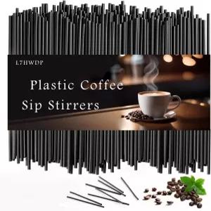 500개 커피 교반기 및 홀더 세트 5 u201D 플라스틱 칵테일 우유 음료 가정용 주방 파티 용품(블랙)