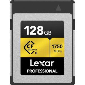 Lexar 128GB 프로페셔널 CF Express Type B 메모리 카드 GOLD 시리즈, 최대 1750MB/s 읽기, 원시 8K 비디오 녹화, PCIe 3.0 및 NVMe(LCXEXPR128G-RNG) 지원