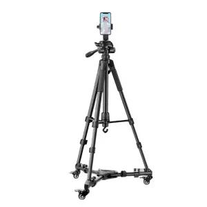 이동식 삼각대 바퀴 휴대폰 받침 블랙 장비 달린 카메라