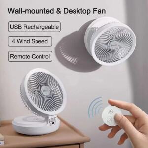 Edon E808 벽걸이 형 데스크탑 팬 접이식 휴대용 선풍기 USB 충전식 4 풍속 원격 제어 야간 조명