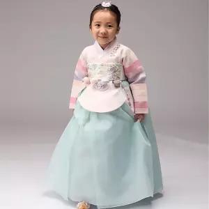 연아색동 아동한복 분홍당의+날개민트치마+브로찌 여아