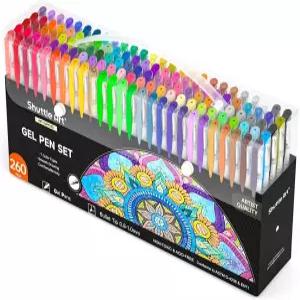 셔틀 아트 260 팩 젤 펜 세트 130가지 색상 리필 포함 컬러링 북 드로잉 공예 스크랩북 저널링