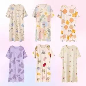 오버핏 빅사이즈 여름 원피스 잠옷 반팔 홈웨어 (WFKBFBJ)